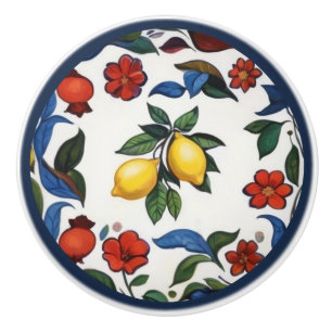 Bouton De Porte En Céramique Citrons colorés Floral folklorique