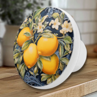 Bouton De Porte En Céramique Citrons Ornés - Bouton en Céramique Navy