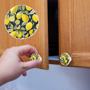 Bouton De Porte En Céramique Citrons sur Bleu