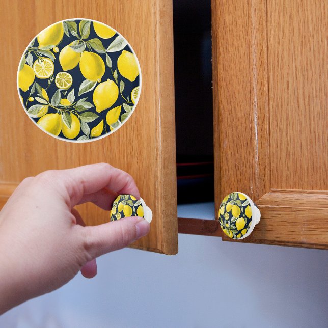 Bouton De Porte En Céramique Citrons sur Bleu (Créateur téléchargé)