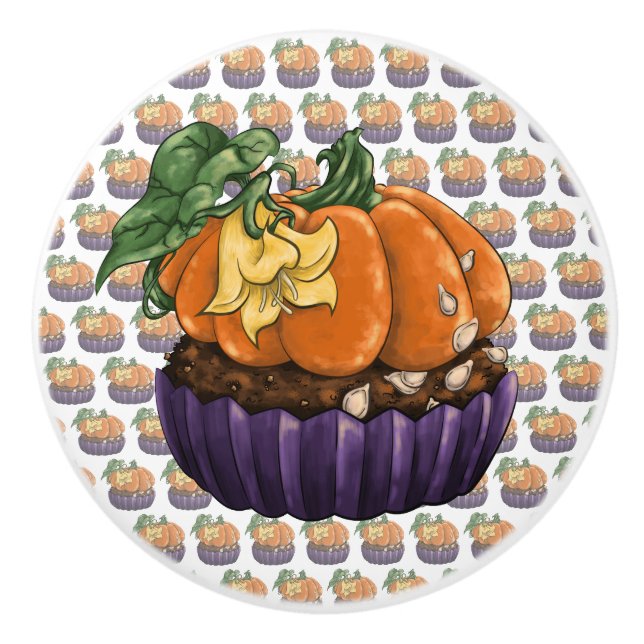 Bouton De Porte En Céramique Citrouille Cupcake (Devant)