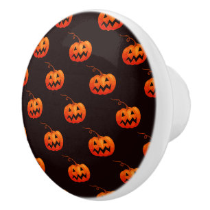 Bouton De Porte En Céramique Citrouille D'Halloween, Citrouille Orange Trou Ou