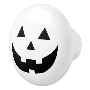 Bouton De Porte En Céramique Citrouille Jack-o'-lantern noir blanc amusant Hall