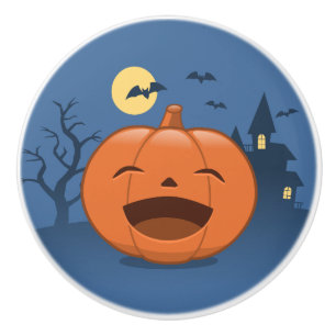Bouton De Porte En Céramique Citrouille riant de Halloween