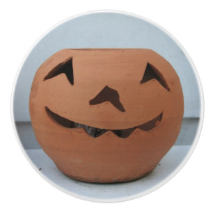Bouton De Porte En Céramique Citrouille souriant