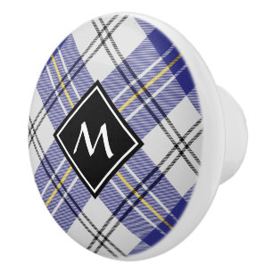 Bouton De Porte En Céramique Clan MacPherson Robe Bleue Tartan Ceramic Knob