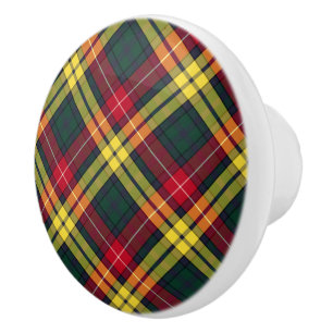 Bouton De Porte En Céramique Clan plaid écossais jaune et vert de Buchanan