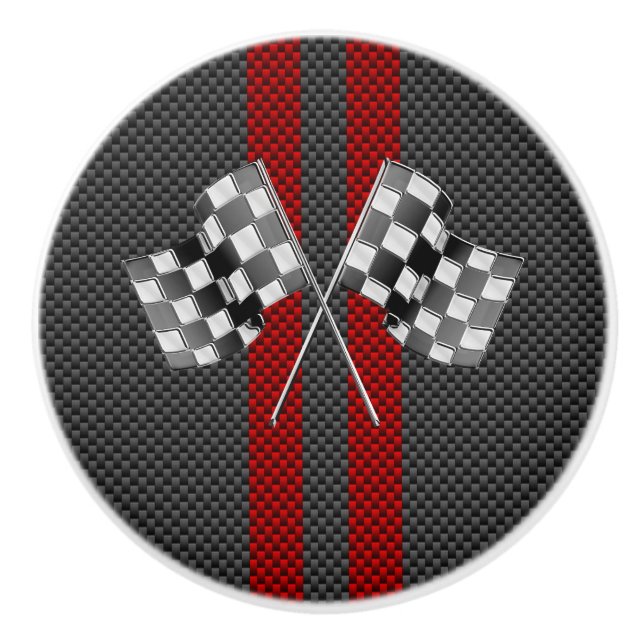 Bouton De Porte En Céramique Classic Racing Flags Stripes en fibre de carbone (Devant)