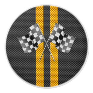 Bouton De Porte En Céramique Classic Racing Flags Stripes en fibre de carbone