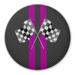 Bouton De Porte En Céramique Classic Racing Flags Stripes en fibre de carbone