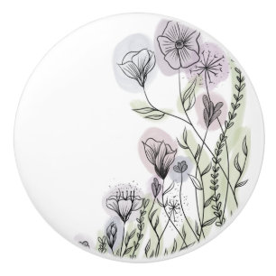 Bouton De Porte En Céramique Classique fleur sauvage