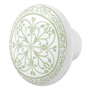 Bouton De Porte En Céramique Classique Traditionnel Style Abstrait Vert & Blanc