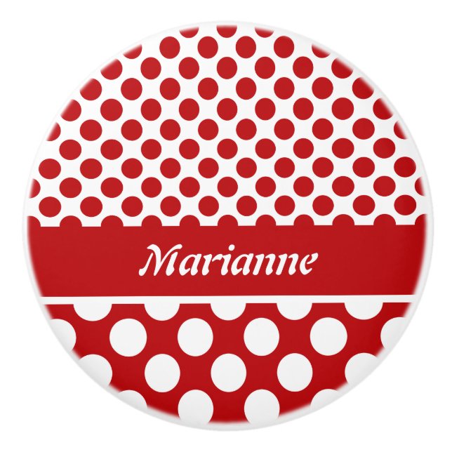 Bouton De Porte En Céramique Classy nommé Red Polka Dot Design Drawer Knower (Devant)