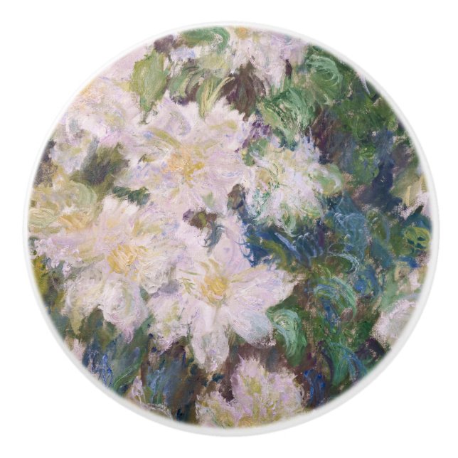 Bouton De Porte En Céramique Claude Monet - Clematis blanc (Devant)
