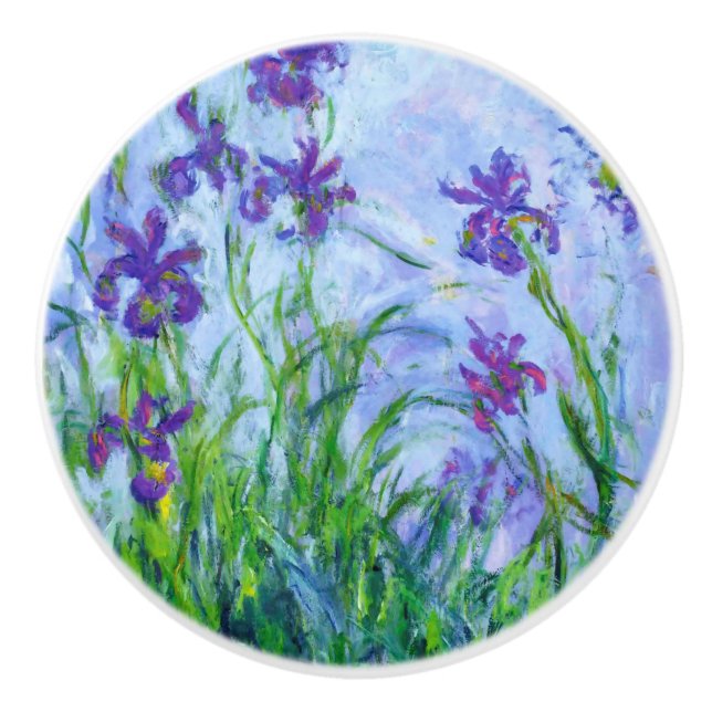 Bouton De Porte En Céramique Claude Monet "Iris mauves" (Devant)
