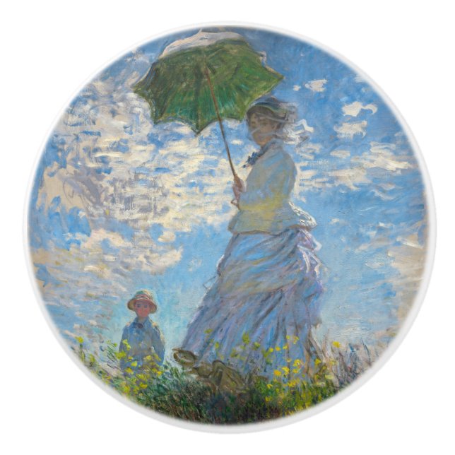 Bouton De Porte En Céramique Claude Monet - La Promenade, Femme avec un Parasol (Devant)