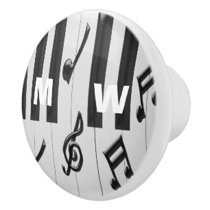 Bouton De Porte En Céramique Clavier de piano décoré d'un monogramme fait sur