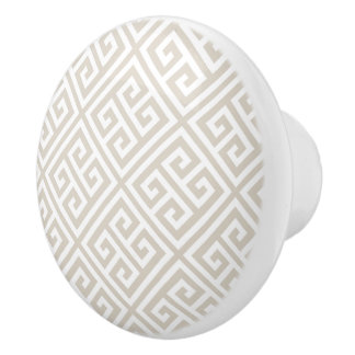 Bouton De Porte En Céramique Clé grecque beige lin