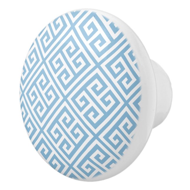 Bouton De Porte En Céramique Clé grecque bleu ciel (Droite)