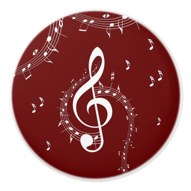 Bouton De Porte En Céramique Climacic G Clef Music Rouge (Devant)