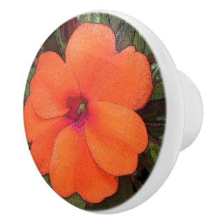 Bouton De Porte En Céramique Closeuse à fleurs orange