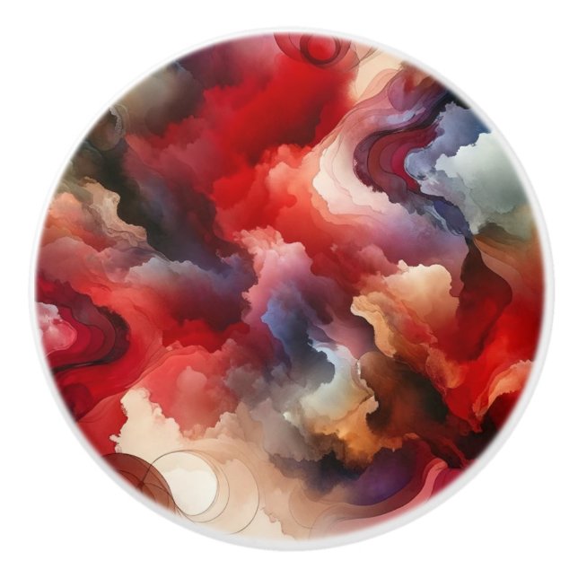 Bouton De Porte En Céramique Cloud d'aquarelle Abstraite de Garnet Red Smokey (Devant)