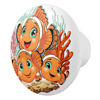Bouton De Porte En Céramique Clown fish Cartoon cute Family Underwater