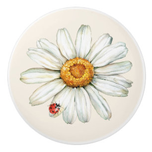 Bouton De Porte En Céramique Coccinelle rouge et noire de la fleur de marguerit