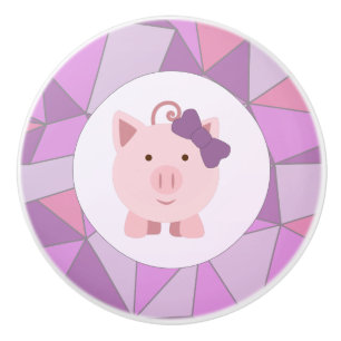 Bouton De Porte En Céramique Cochon de fille rose mignonne avec Arrière - plan