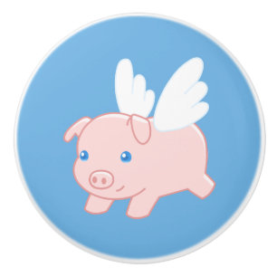 Bouton De Porte En Céramique Cochon volant - Cochon mignon avec ailes
