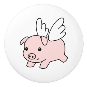 Bouton De Porte En Céramique Cochon volant - Cochon mignon avec ailes