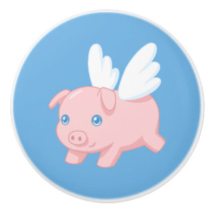 Bouton De Porte En Céramique Cochon Volant - Joli Porcelet avec des Ailes