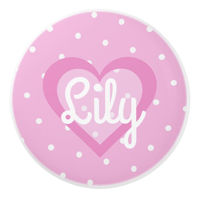 Bouton De Porte En Céramique Coeur assez rose (Devant)