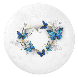 Bouton De Porte En Céramique Coeur bijoux avec papillons Morpho