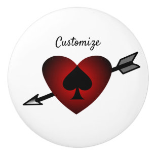 Bouton De Porte En Céramique Cœur de Cupidon Pique Noir Thunder_Cove