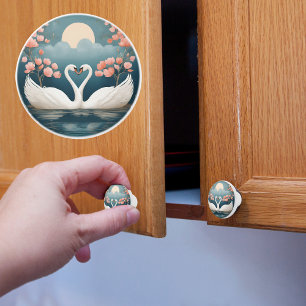 Bouton De Porte En Céramique Cœur de Cygne