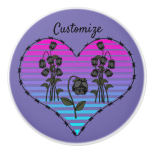 Bouton De Porte En Céramique Coeur de fil barbu Roses noirs sauvages Thunder_Co