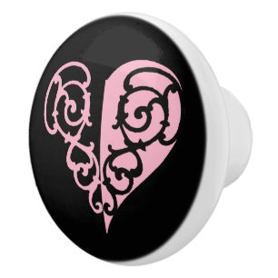 Bouton De Porte En Céramique Coeur en fibre rose et noire
