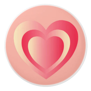 Bouton De Porte En Céramique Coeur en satin embouti, rose corail / Pêche