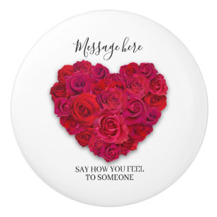Bouton De Porte En Céramique Cœur Floral Romantique Rose Rouge Texte Personnali