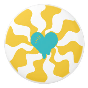 Bouton De Porte En Céramique Cœur qui fond - Turquoise et Jaune