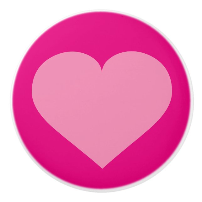 Bouton De Porte En Céramique Coeur rose sur rose (Devant)