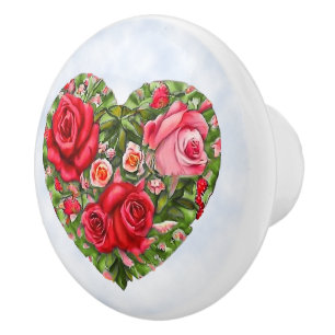 Bouton De Porte En Céramique Coeur Rose vintage