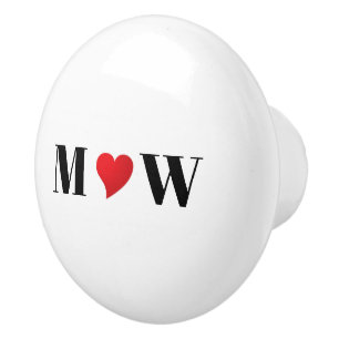 Bouton De Porte En Céramique Coeur rouge mignon personnalisées couple initiales