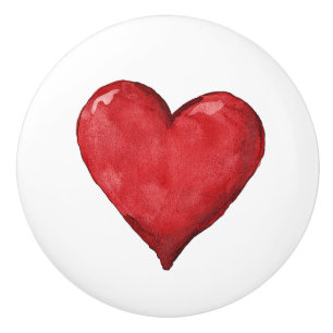 Bouton De Porte En Céramique Coeur rouge profond