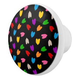 Bouton De Porte En Céramique Cœurs Amour Colorés Motif Design Noir