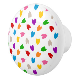Bouton De Porte En Céramique Cœurs Amour Motif Design Blanc Coloré