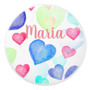 Bouton De Porte En Céramique Coeurs aquarelle
