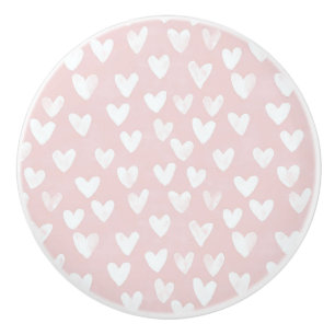 Bouton De Porte En Céramique Coeurs blancs roses