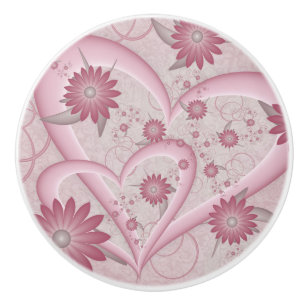 Bouton De Porte En Céramique Cœurs et fleurs abstraits roses Amour Art fractal